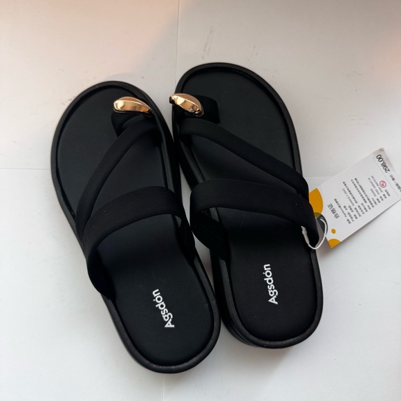 Shoes - Black Strappy Slide Sandals Women’s size 6